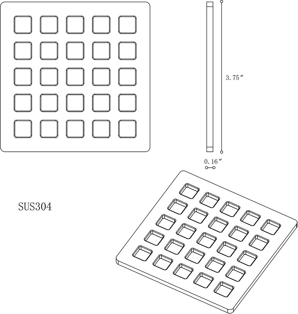 Zoro Select 133-901 Shower Drain Grid,Snap In,SS