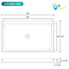 Curbless Acrylic Shower Base 62X36 in | Barrier Free Shower Base with Center Drain in White Color