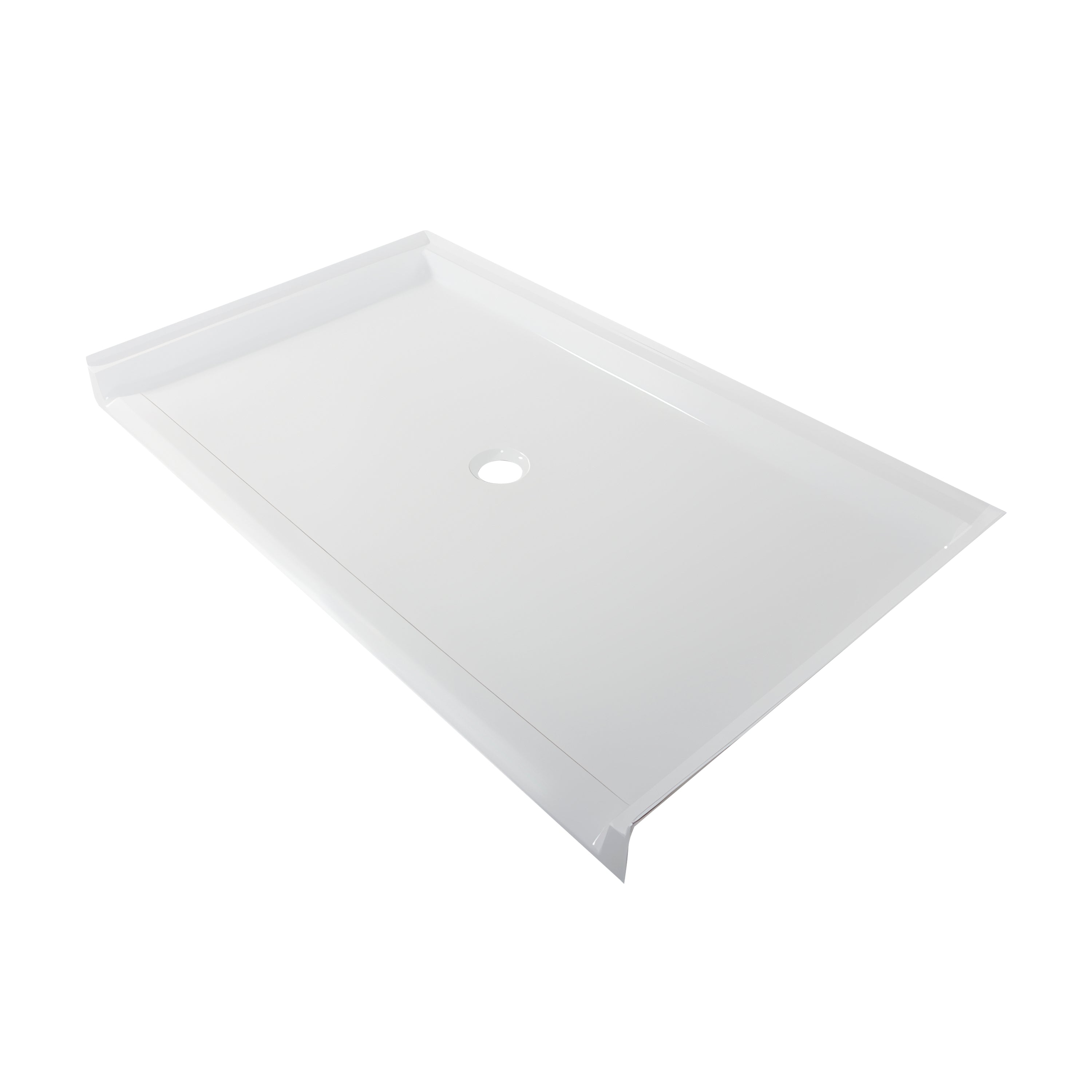 Curbless Acrylic Shower Base 62X36 in | Barrier Free Shower Base with Center Drain in White Color