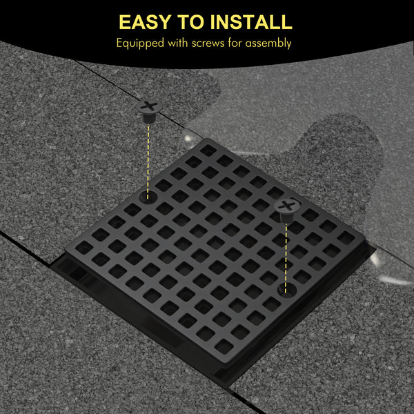 4" Shower Drain Cover Replacement Matte Black, Shower Drain Grate Square Shower Drain Strainer Grid for Bathroom Floor