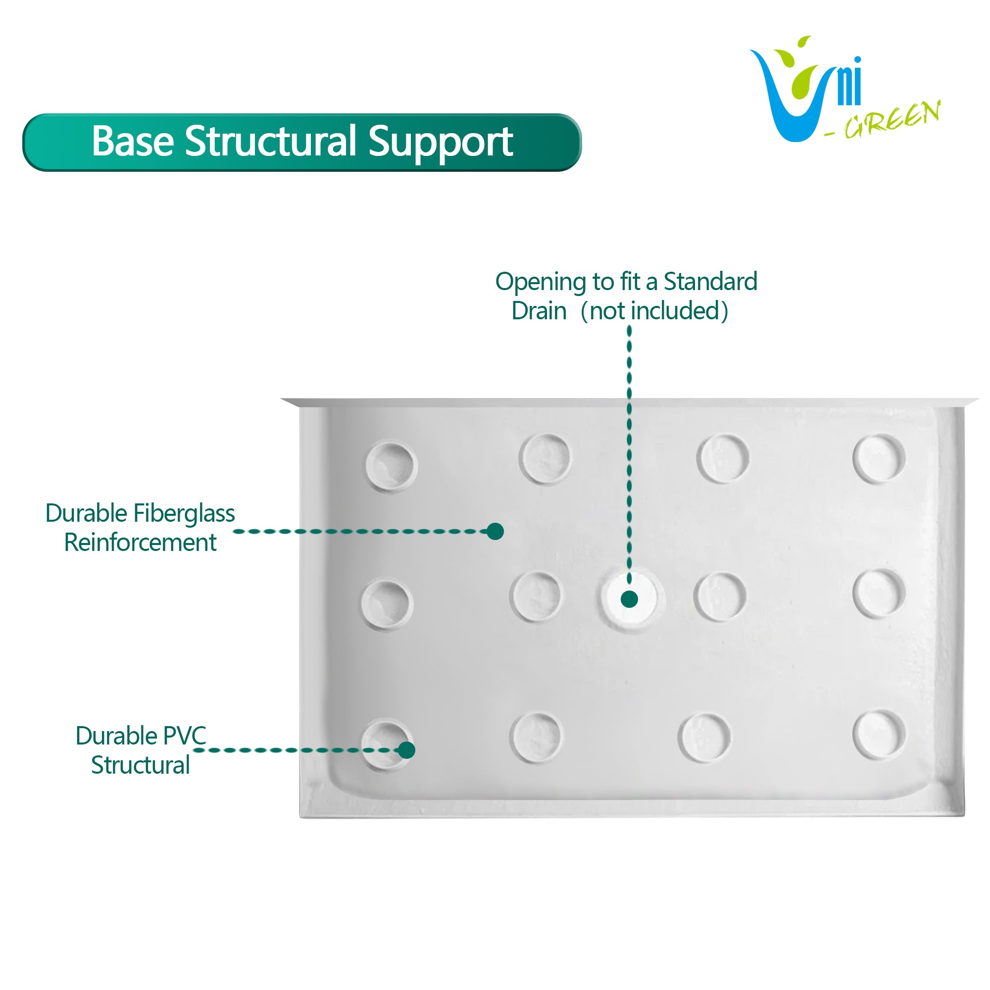 Curbless Acrylic Shower Base 62X36 in | Barrier Free Shower Base with Center Drain in White Color