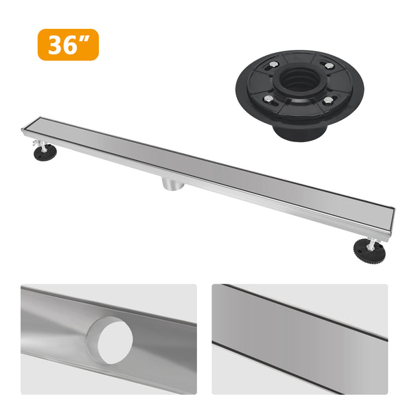 36 Inch Stainless Steel Linear Floor Drain Blind Style and Drain Base with Rubber Gasket