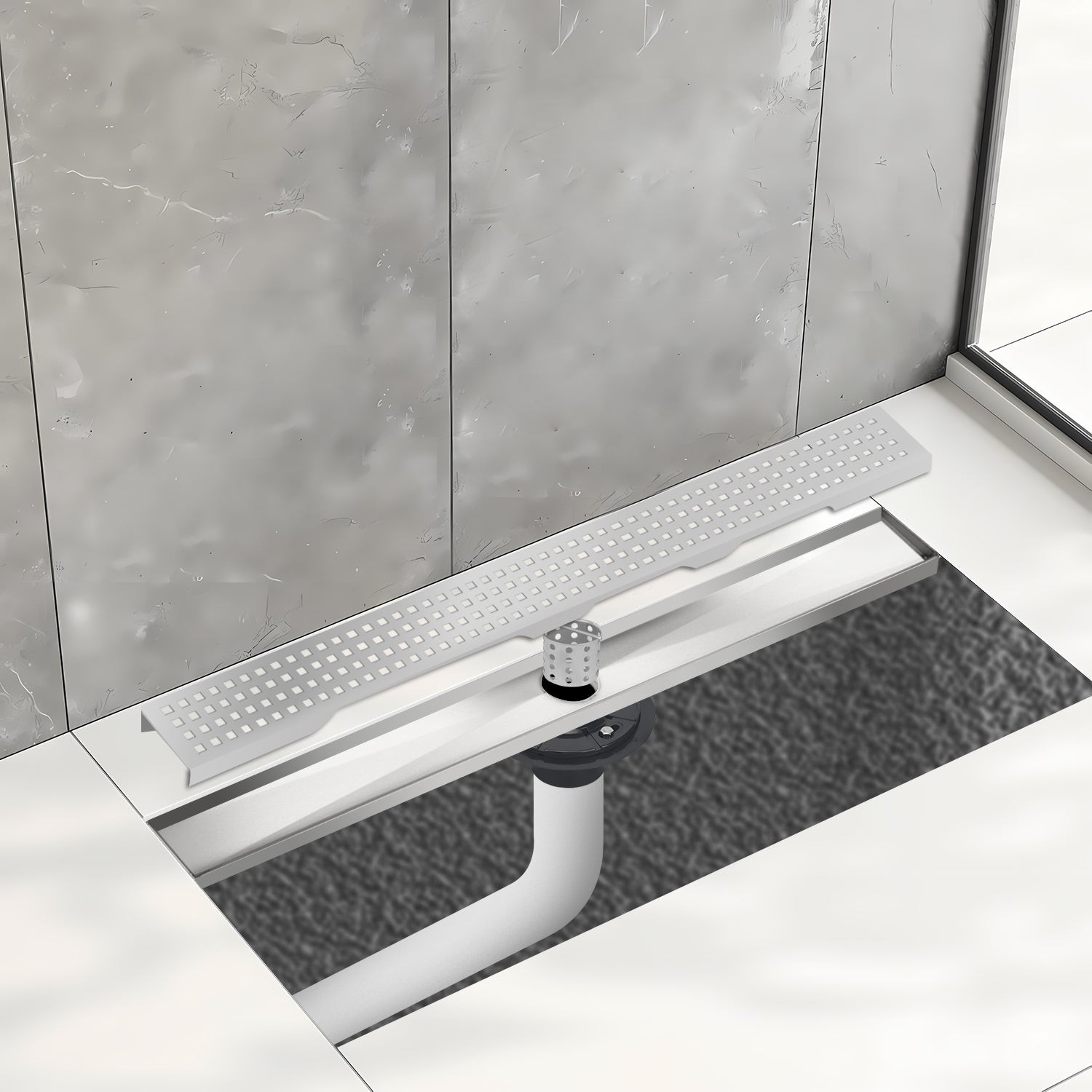 36 Inch Brushed Stainless Steel Linear Shower Drain Mission Style and Drain Base with Rubber Gasket