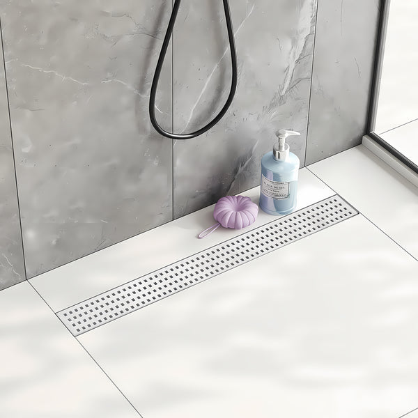 36 Inch Brushed Stainless Steel Linear Shower Drain Mission Style and Drain Base with Rubber Gasket