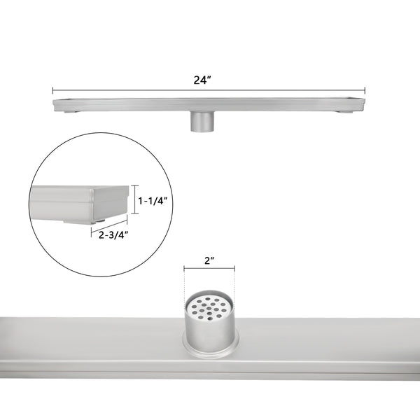 24 Inch Linear Floor Drain with SS Drain Cover Blind Style and Linear Drain Base with Rubber Gasket