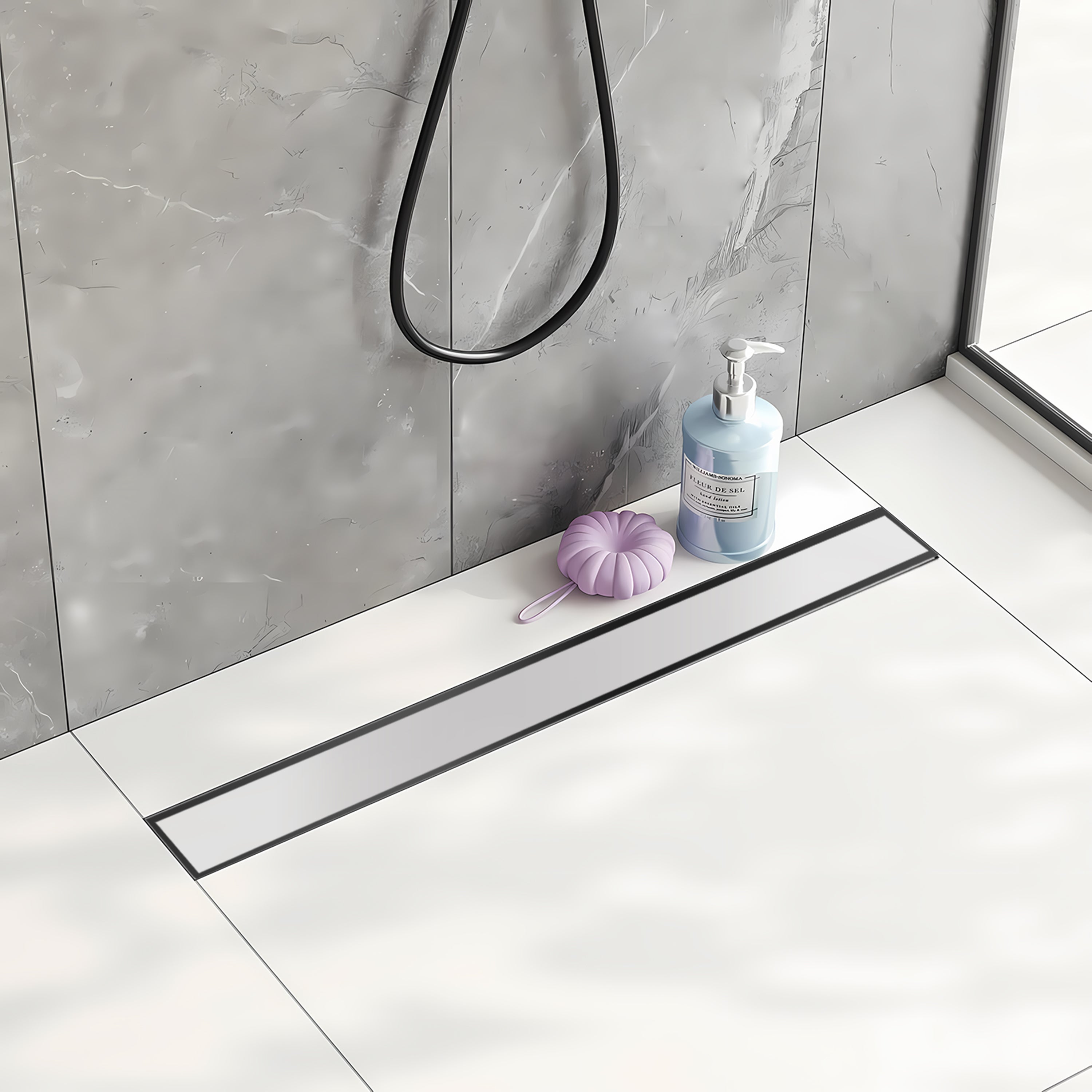 24 Inch Linear Floor Drain with SS Drain Cover Blind Style and Linear Drain Base with Rubber Gasket