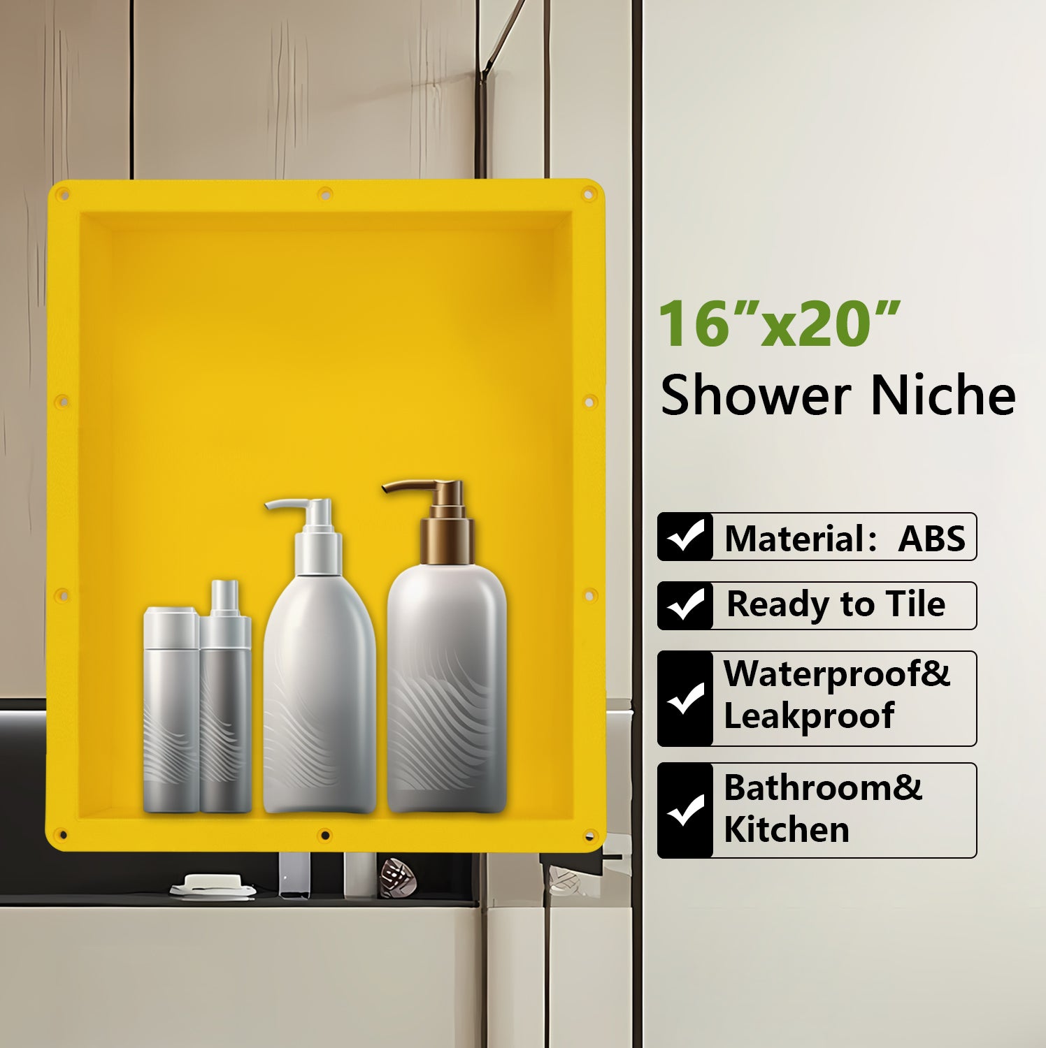 16''×20'' Rectangle Yellow Shower Niche Tile Ready Niche UGRN1620