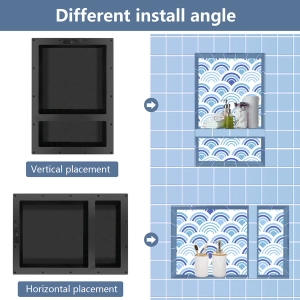 17''×25'' Double Shelves Shower Recessed and Built In Shower Shelves in Bathroom UGRN201