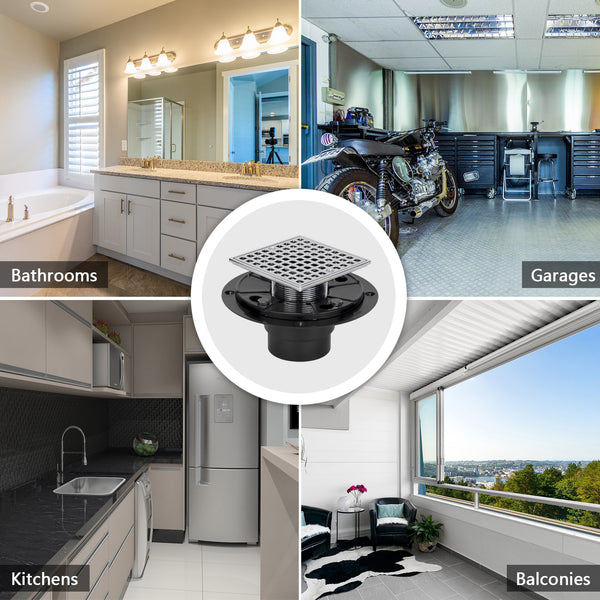 4-1/4 Square Design Tile In Shower Drain, Nickel for Low Profile Shower Pan     UGSD002-N