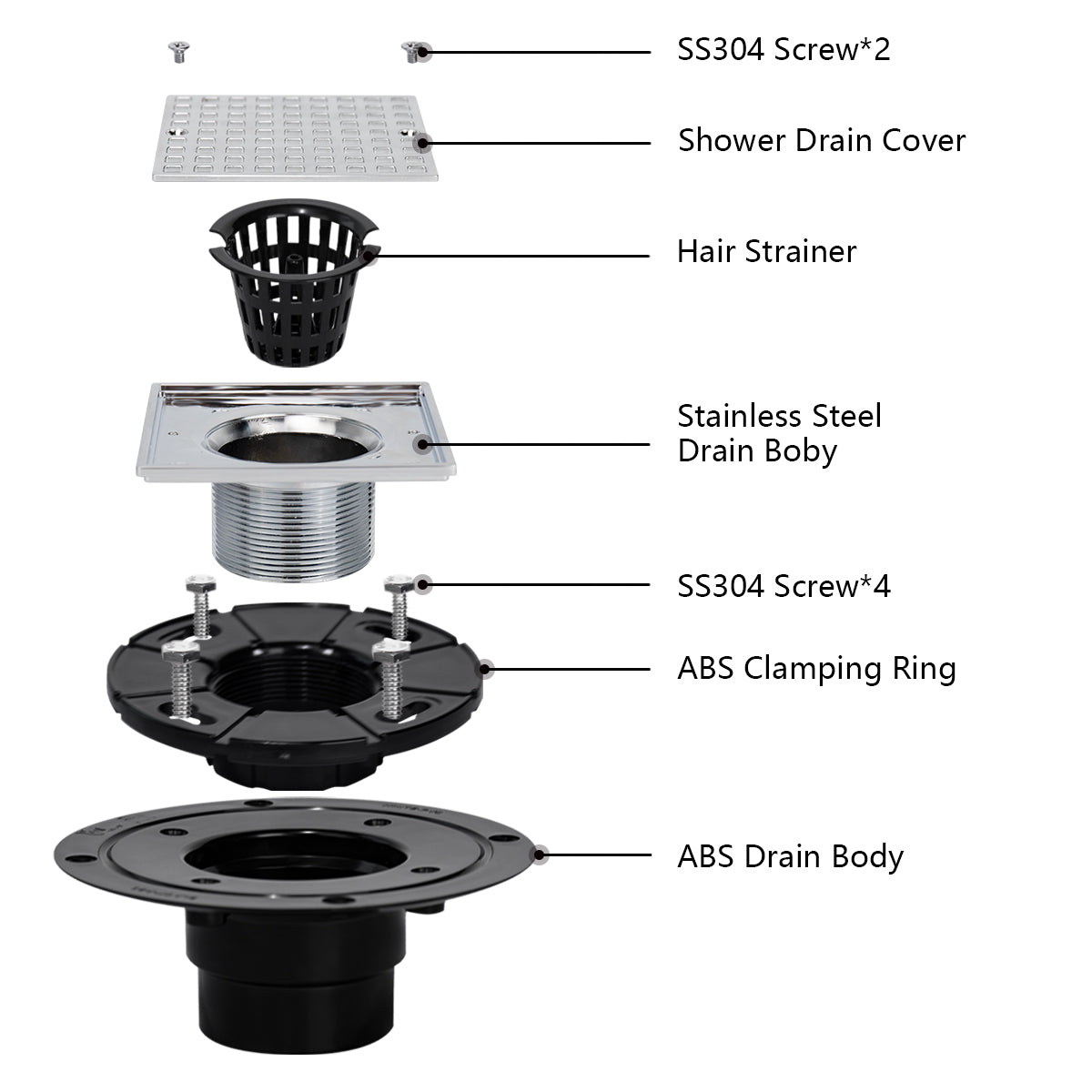 4-1/4 Square Design Tile In Shower Drain, Nickel for Low Profile Shower Pan     UGSD002-N
