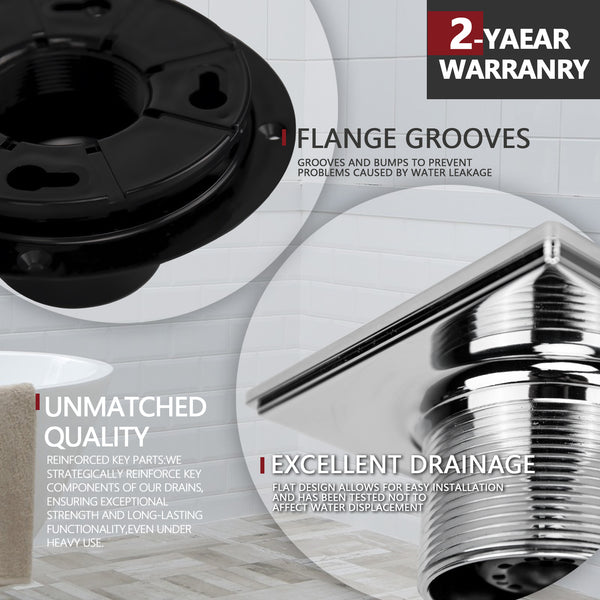 4-1/4 Square Design Tile In Shower Drain, Nickel for Low Profile Shower Pan     UGSD002-N