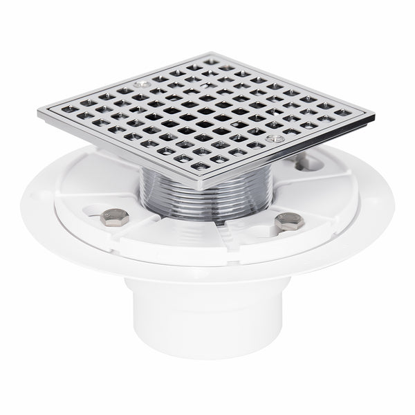 4-1/4" Plastic Floor Shower Drain With Square Drain Grate Chrome Plated UGSD002-PVC