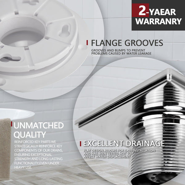 4-1/4" Plastic Floor Shower Drain With Square Drain Grate Chrome Plated UGSD002-PVC