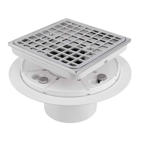 4-1/2" Tile In Shower Floor Drain Square Design and Height Adjustable, Chrome Plated, PVC Material UGSD003