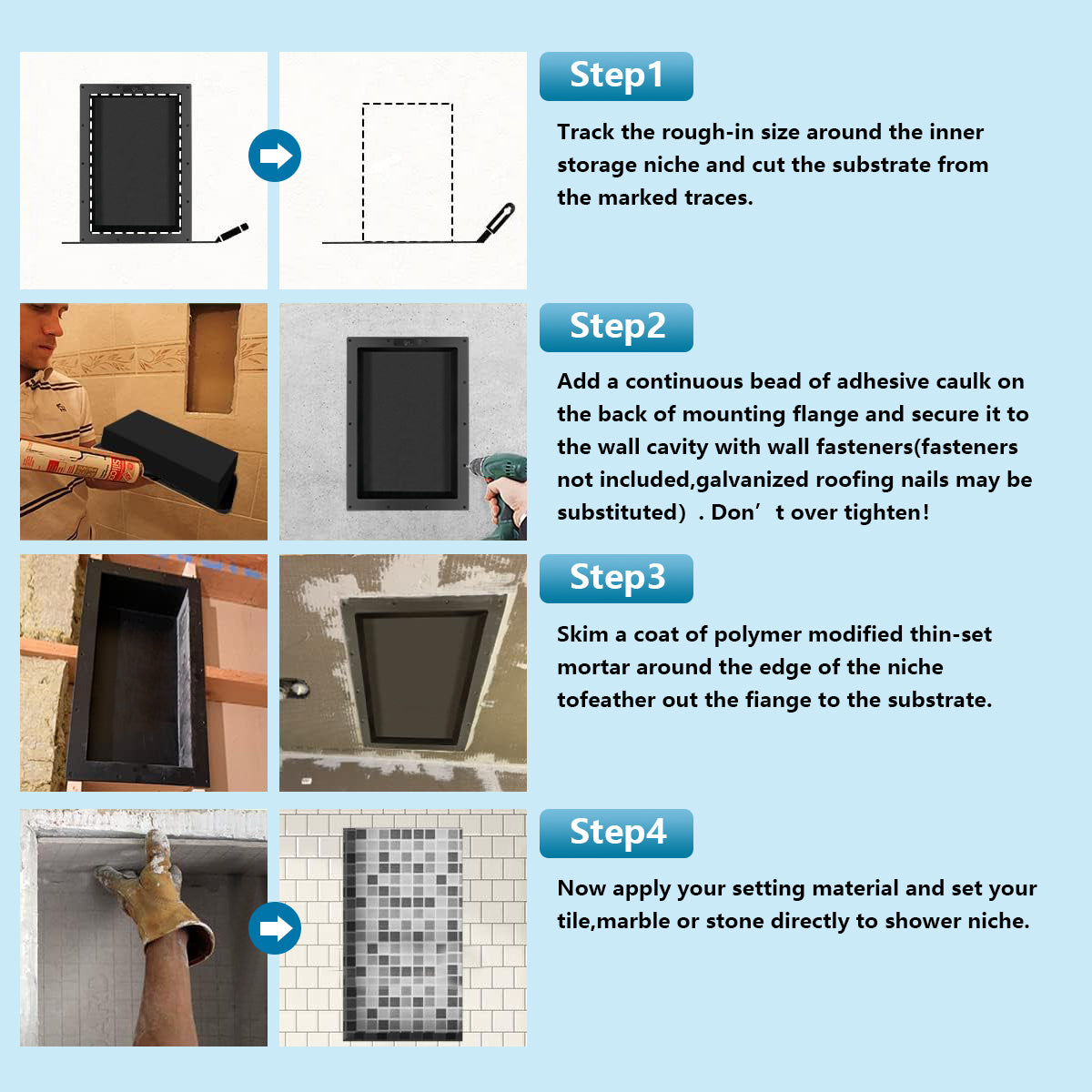 Quick & Easy Ready For Tile Recessed Shower Niche Flapped Over Thin Flange Wall Niche Insert