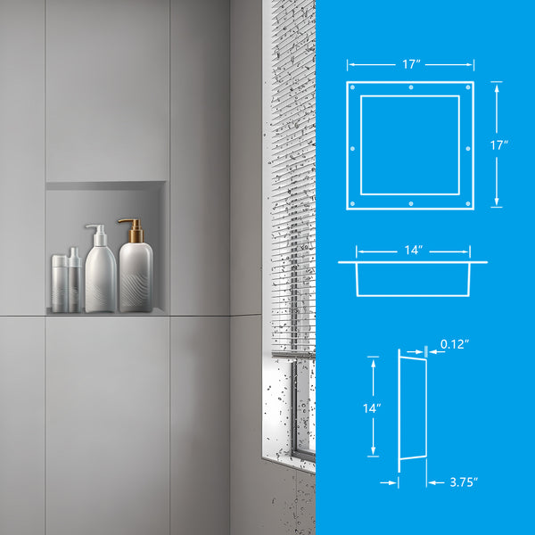 17"×17" Recessed Shower Niche with Texture Ready for Tile   UGSN1717