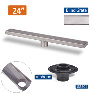24 Inch Linear Floor Drain with SS Drain Cover Blind Style and Linear Drain Base with Rubber Gasket