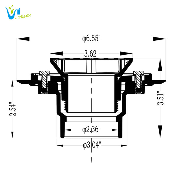 3-1/2" Square Shower Drain for Low Profile Show Pan Drain with SS304 Grating Neo Style PVC