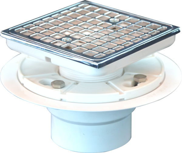 4-1/2" Tile In Shower Floor Drain Square Design and Height Adjustable, Chrome Plated, PVC Material