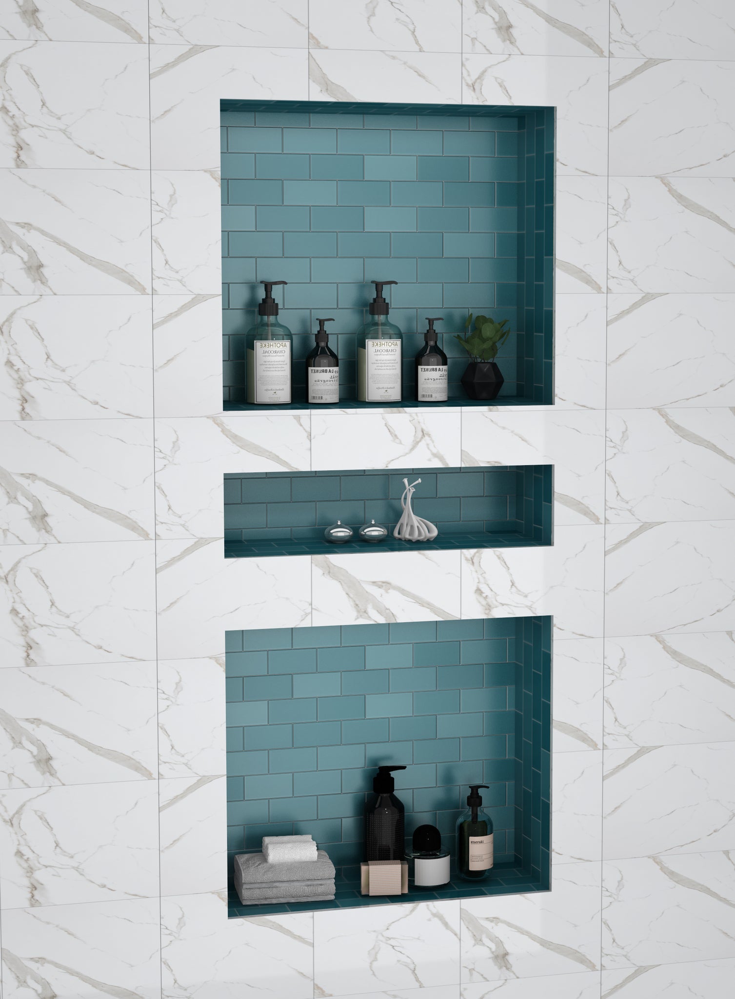 Uni-Green Large Corner Shower Shelf, Triangle Shower NICHE 14x60 Ready to Tile with 4 Shower Shelves in Stainless Steel 304